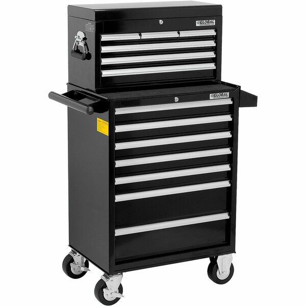 Global Industrial 26-3/8in x 18-1/8in x 52-9/16in 13 Drawer Black Roller Cabinet & Chest Combo 535488